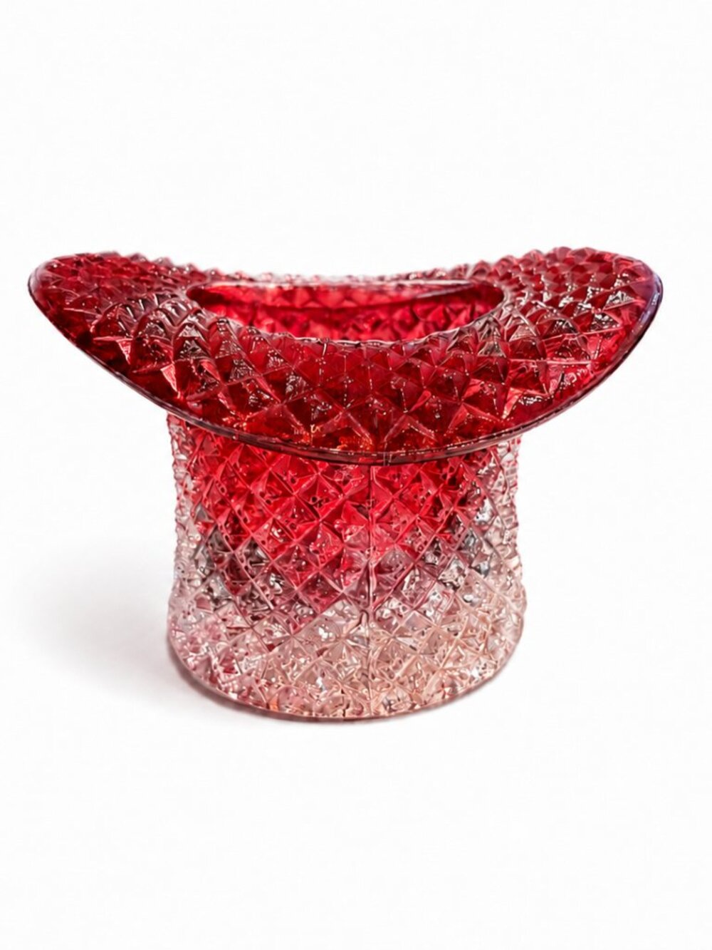 Vintage Cranberry Ruby Flash Glass Top Hat Toothpick Holder Diamond Point